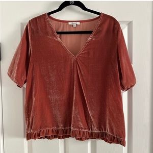 Madewell Velvet Rust Top With Tulip Sleeve Women’s Size Large LIKE NEW